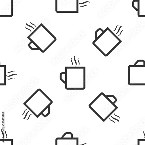 Grey Coffee cup flat icon isolated seamless pattern on white background. Tea cup. Hot drink coffee. Vector Illustration