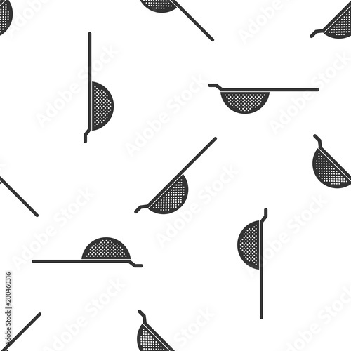 Grey Kitchen colander icon isolated seamless pattern on white background. Cooking utensil. Cutlery sign. Vector Illustration