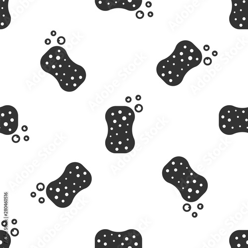 Grey Sponge with bubbles icon isolated seamless pattern on white background. Wisp of bast for washing dishes. Cleaning service logo. Vector Illustration