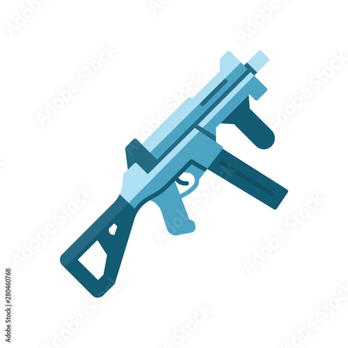 HK UMP weapon flat design long shadow color icon. Virtual video game firearm, gun. Shooter game rifle, blaster. Cybersport, esport sniper military inventory, equipment. Vector silhouette illustration