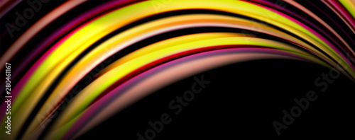 Fluid color swirls on black. Modern background with trendy design