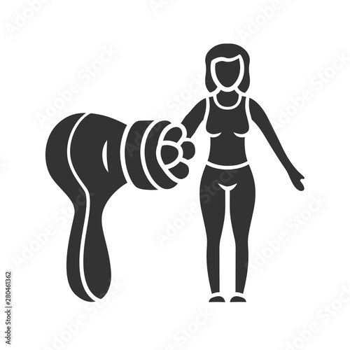 Body massager glyph icon. Anticellulite massage. Beauty instrument. Body shaping. Figure correction. Beauty device for home use. Silhouette symbol. Negative space. Vector isolated illustration