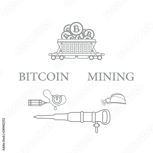 Railway car, bitcoin, dynamite, jackhammer, helmet