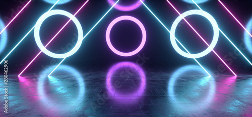 Wallpaper Mural Neon Glowing Futuristic Purple Blue Laser Circle  Beam Shapes Night Retro Modern Stage Grunge Concrete Construction Reflective Chip Virtual Alien 3D Rendering Torontodigital.ca