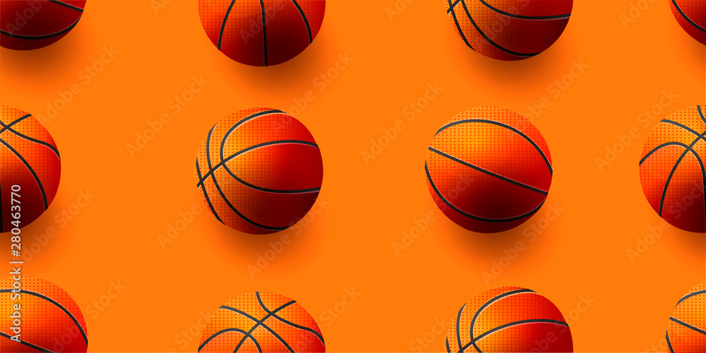 Seamless pattern with basketball balls from different sides. Vector modern illustration