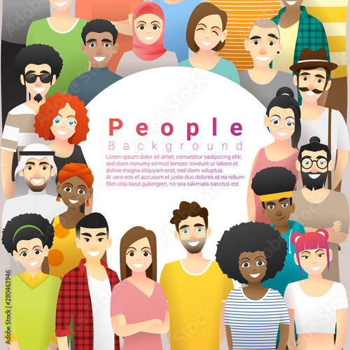 Diversity concept background , group of happy multi ethnic people standing together , vector , illustration