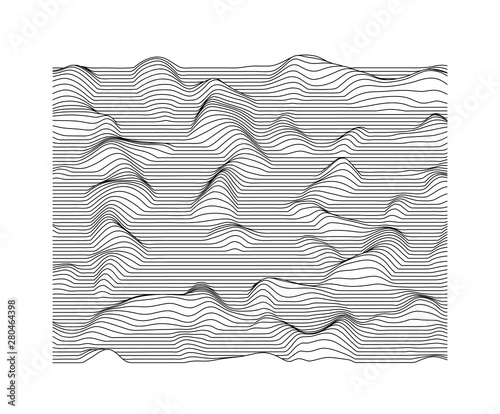 Abstract vector surface. Landscape made of lines. Surface made of sections.