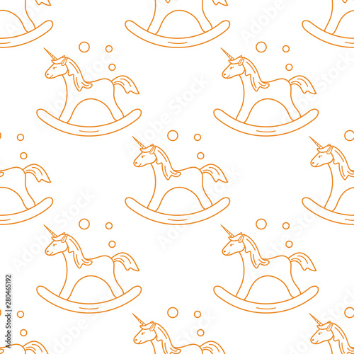 Pattern with rocking magic unicorn and bubbles.