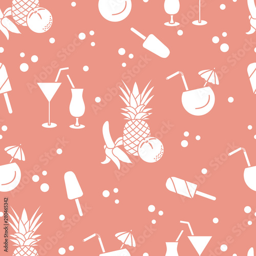 Cocktails, ice cream, pineapple, orange, banana.