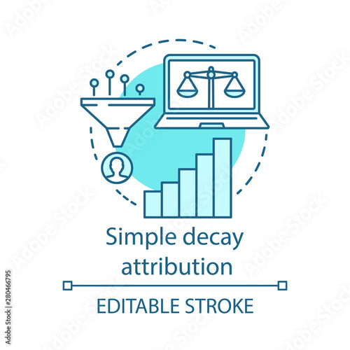 Simply decay attribution blue concept icon. Attribution modeling type idea thin line illustration. Multi-touch analyze. Conversion model. Vector isolated outline drawing. Editable stroke