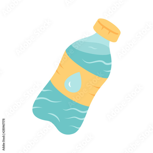 Mineral water flat design long shadow color icon. Clean potable drinking water. Plastic bottle with label. Non-alcoholic refreshment drink. Non carbonated beverage. Vector silhouette illustration