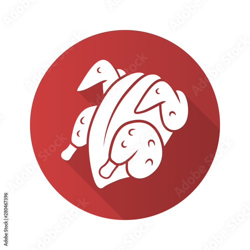 Chicken carcase flat design long shadow glyph icon. Butchers meat. Meat production and sale. Protein source. Butchery business. Vector silhouette illustration
