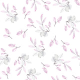 Tender watercolor pattern of small buds and pastel leaves. This seamless texture perfect for textile, wedding invitations, products for girl-kids, scrapbooking and paper wrapping