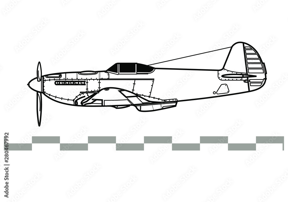 Yakovlev Yak-3. Outline vector drawing Yakovlev Yak-3. Outline vector drawing