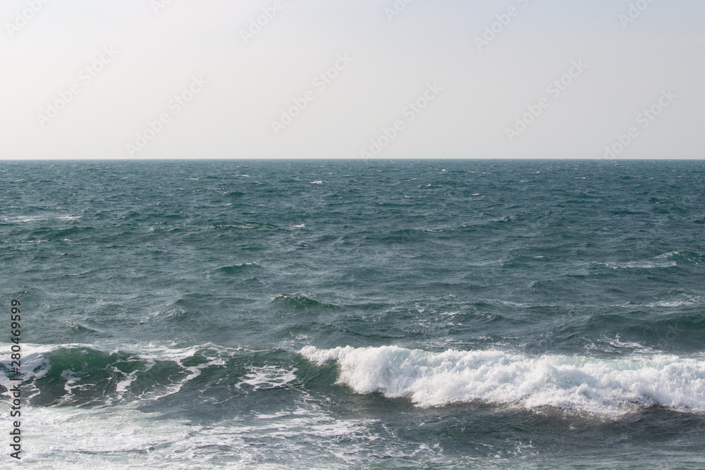 Seascape with sea horizon and cloudy sky - Background