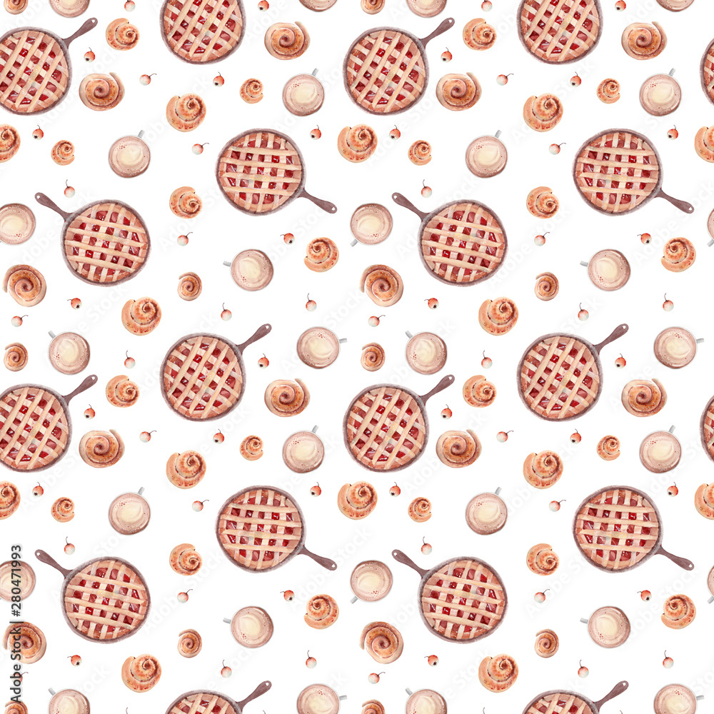 Watercolor seamless pattern with autumn pie. Watercolor seamless pattern with autumn pie.