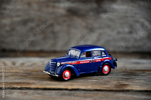 Moskvich 400-420 blue 1947 The legendary Soviet car scale 1/43. The collection model of a car of the USSR is a passenger Soviet car of the Moscow plant for the production of small cars (MZMA). Militia