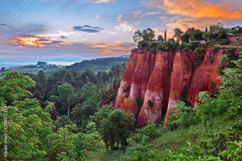 Roussillon, Provence, France: landscape at dawn of the ochre rocks and the valley in the nature park of Luberon photo