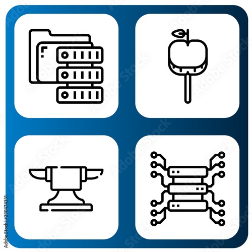 Set of hard icons such as Server, Caramelized apple, Anvil , hard