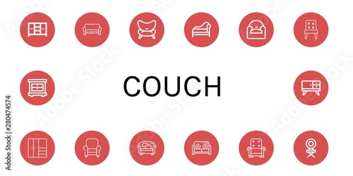 Set of couch icons such as Closet, Sofa, Chair, Divan, Armchair, Furniture , couch