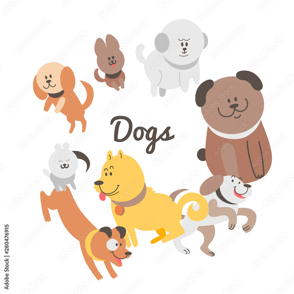 Various dogs in cartoon style set Various dogs in cartoon style set