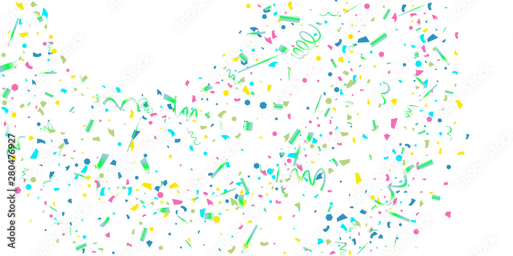 Colorful confetti on white background.