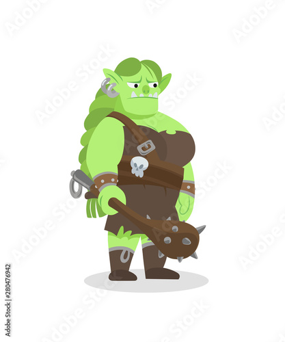 Ork ogre troll woman with cudgel game character