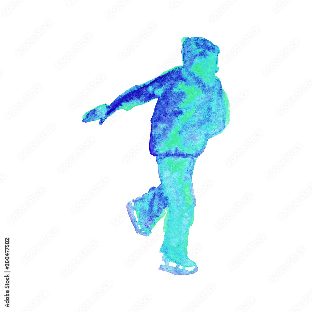 Watercolor skate boy silhouette 
