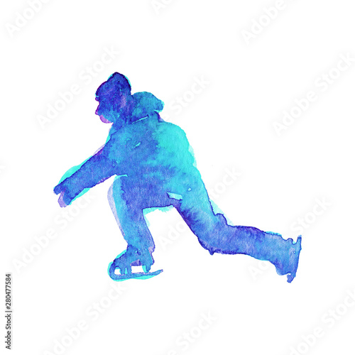 Watercolor skate boy silhouette 