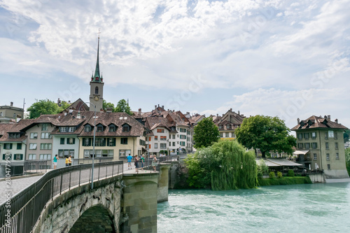 Old city Bern amd Bridge through river Aare, Switzerland