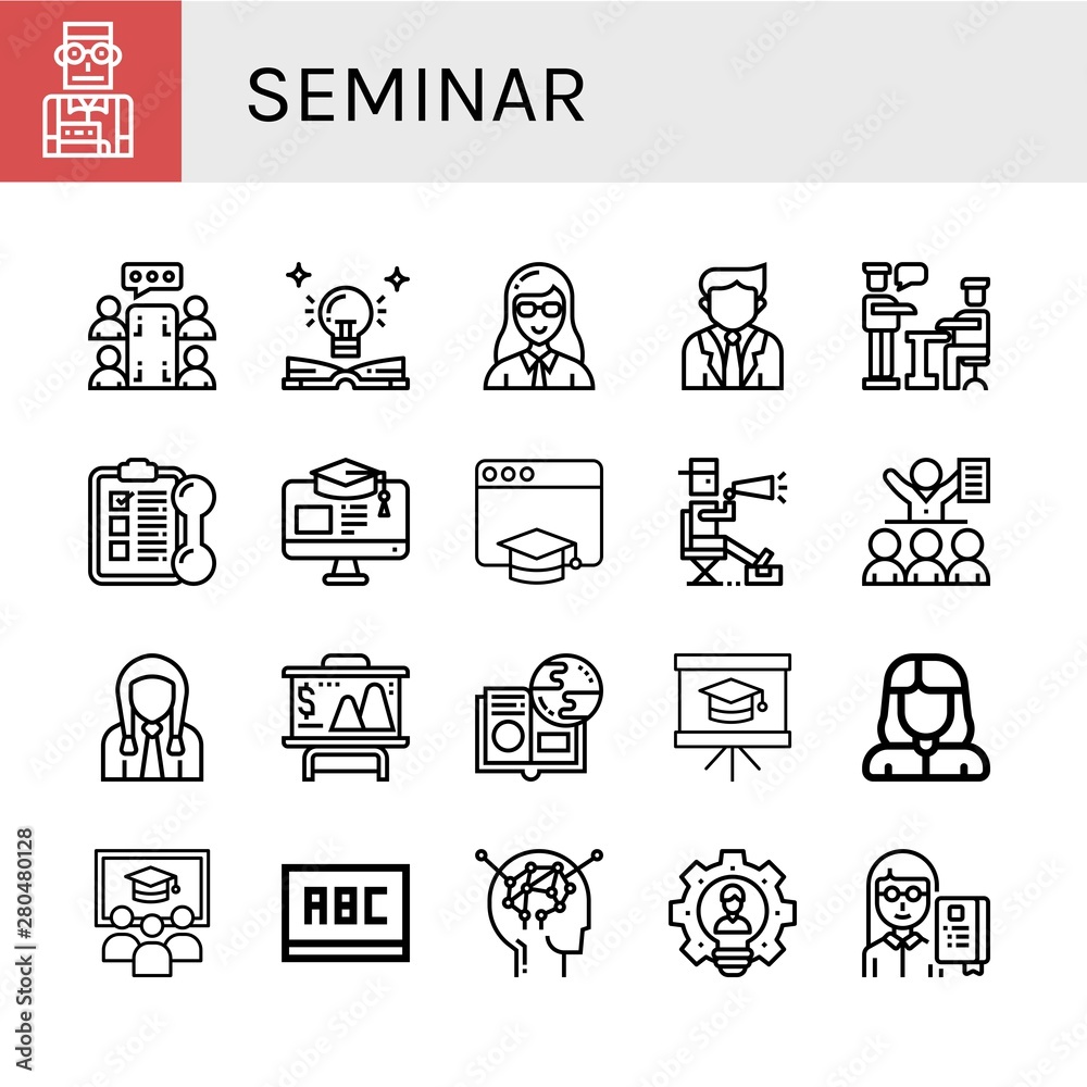 Set of seminar icons such as Student, Meeting, Education, Teacher, Businessman, Presentation, Training, Director, Online learning, Class, Blackboard, Learning, Leader , seminar Set of seminar icons such as Student, Meeting, Education, Teacher, Businessman, Presentation, Training, Director, Online learning, Class, Blackboard, Learning, Leader , seminar