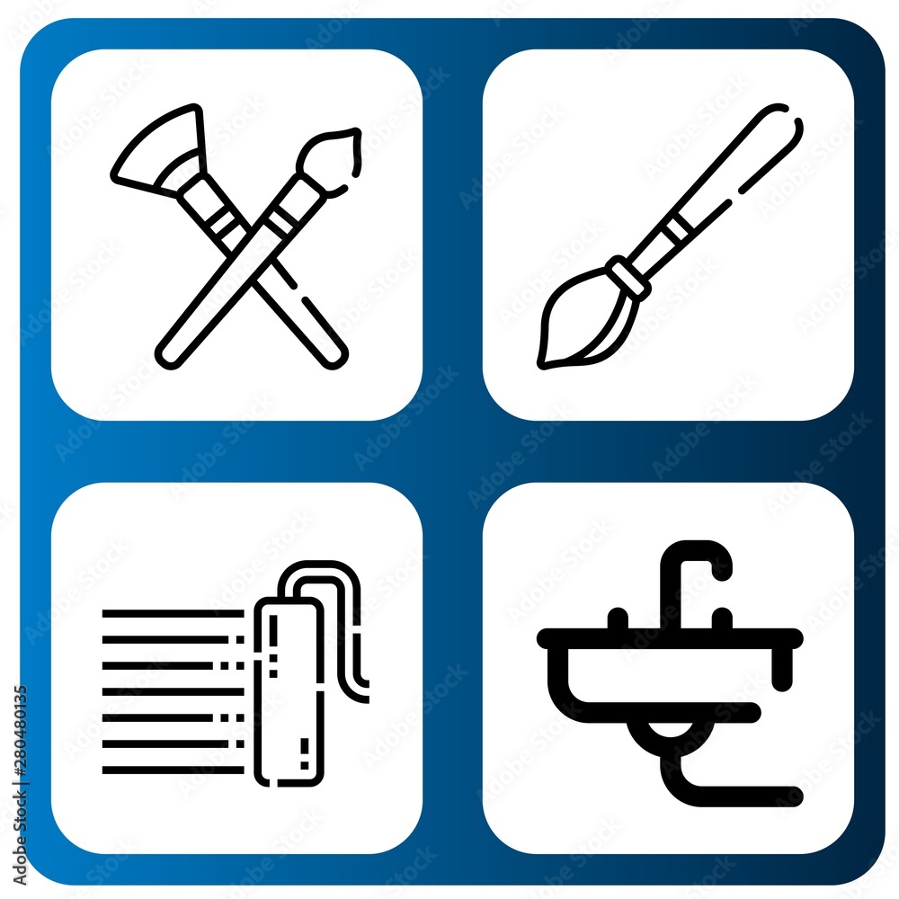 Fototapeta premium Set of renovation icons such as Paint brush, Paint roller, Sink , renovation
