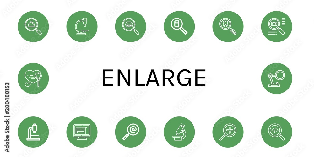 Set of enlarge icons such as Search, Microscope, Resize, Zoom in, Magnifying glass , enlarge Set of enlarge icons such as Search, Microscope, Resize, Zoom in, Magnifying glass , enlarge