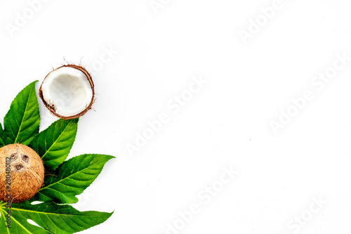 Coconut for cosmetic in body treatment concept on white background top view copyspace