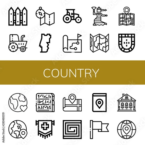 Set of country icons such as Fence, Tractor, Map, Portugal, Flamenco, Earth, Globe, Egypt, Flag, Portuguese, Izba , country