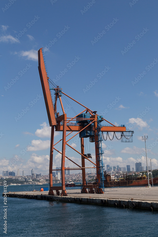 the crane and container load at the port from Turkey.