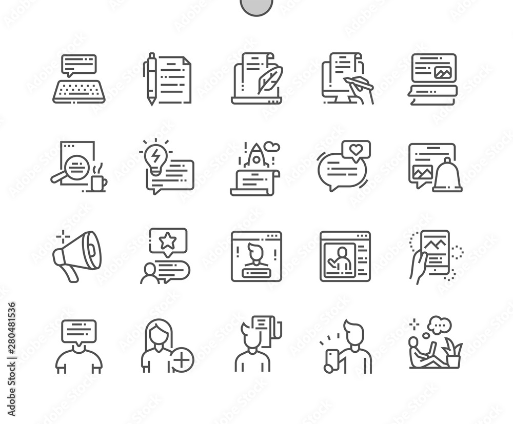 Blog Well-crafted Pixel Perfect Vector Thin Line Icons 30 2x Grid for Web Graphics and Apps. Simple Minimal Pictogram Blog Well-crafted Pixel Perfect Vector Thin Line Icons 30 2x Grid for Web Graphics and Apps. Simple Minimal Pictogram