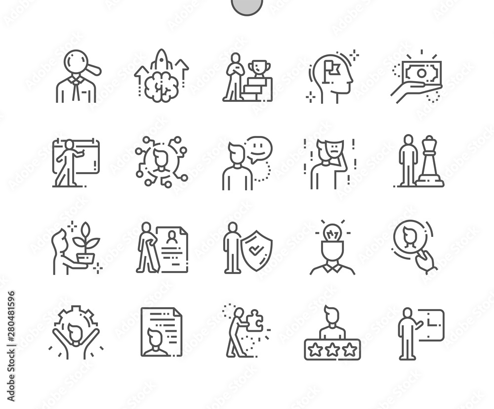Personality Well-crafted Pixel Perfect Vector Thin Line Icons 30 2x Grid for Web Graphics and Apps. Simple Minimal Pictogram Personality Well-crafted Pixel Perfect Vector Thin Line Icons 30 2x Grid for Web Graphics and Apps. Simple Minimal Pictogram