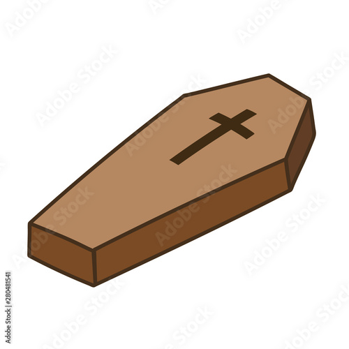 Brown coffin vector in a flat doodle style, isolated on a white background