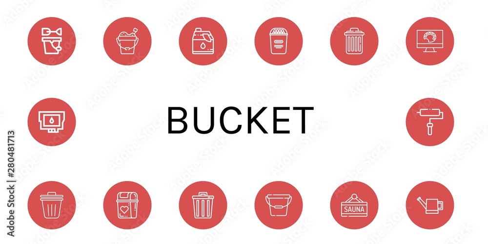 Set of bucket icons such as Sand bucket, Cleaner, Popcorn, Delete, Painting palette, Trash bin, Bin, Trash, Bucket, Sauna, Watering can, Ink cartridge, Roller , Set of bucket icons such as Sand bucket, Cleaner, Popcorn, Delete, Painting palette, Trash bin, Bin, Trash, Bucket, Sauna, Watering can, Ink cartridge, Roller ,