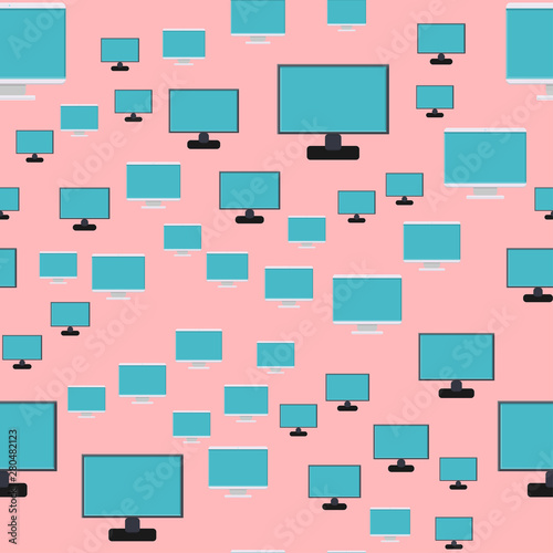 Seamless pattern, texture of modern digital rectangular lcd LCD ice LEDs ips widescreen frameless monitors, screens, technology isolated on a pink background. Vector illustration