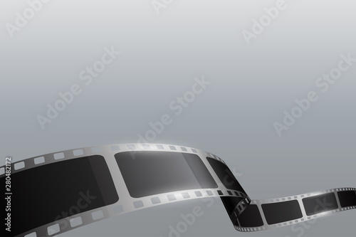 3d film strip in perspective. Vector illustration of film reel stripe background. Art design reel cinema filmstrip template. Movie time and entertainment concept