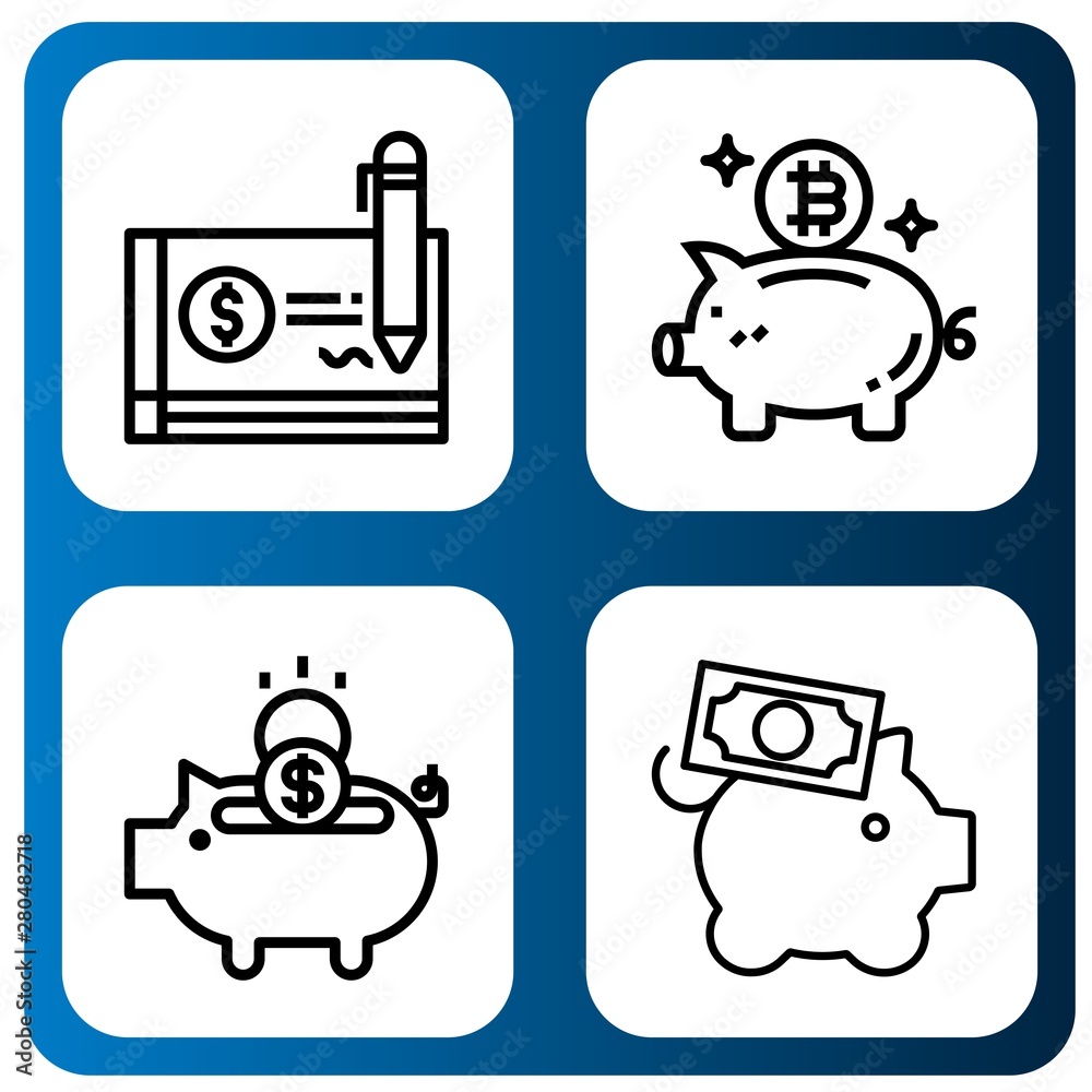 Set of invest icons such as Cheque, Piggy bank , invest