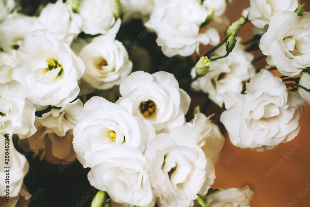 Bunch of white eustoma flowers.