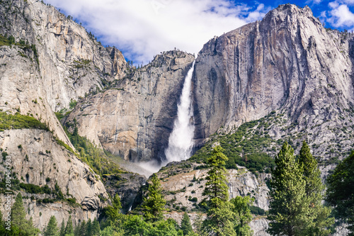 Upper Yosemite Falls as seen from Yosemite Valley  Yosemite National Park  California