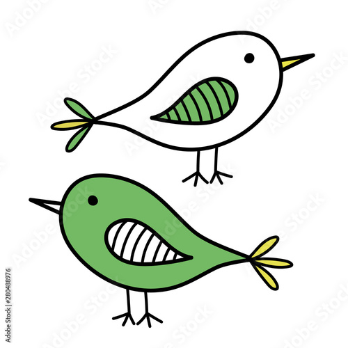 Two hand drawn bird icons, flat vectors on a white background