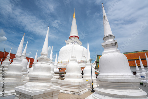 Wat Phra Mahathat Woramahawihan with nice sky at Nakhon Si Thammarat in Thailand. photo