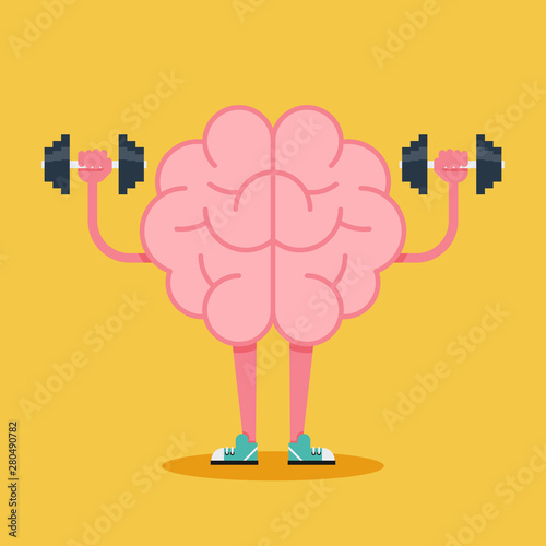 Brain training with dumbbell flat design. Creative idea concept