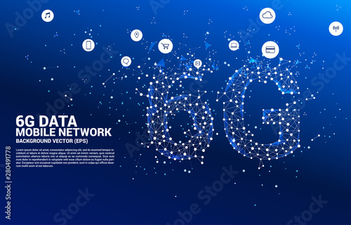 Vector Polygon dot connect line shaped 6G mobile network. Concept for mobile phone data technology.
