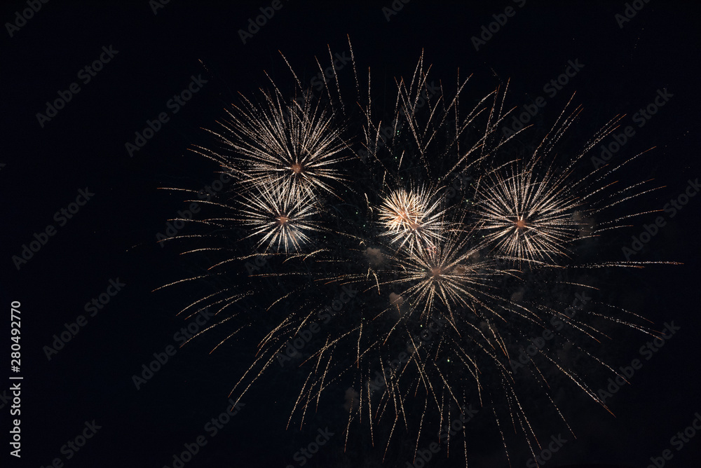 fireworks in the sky. fireworks on the black sky. closeup